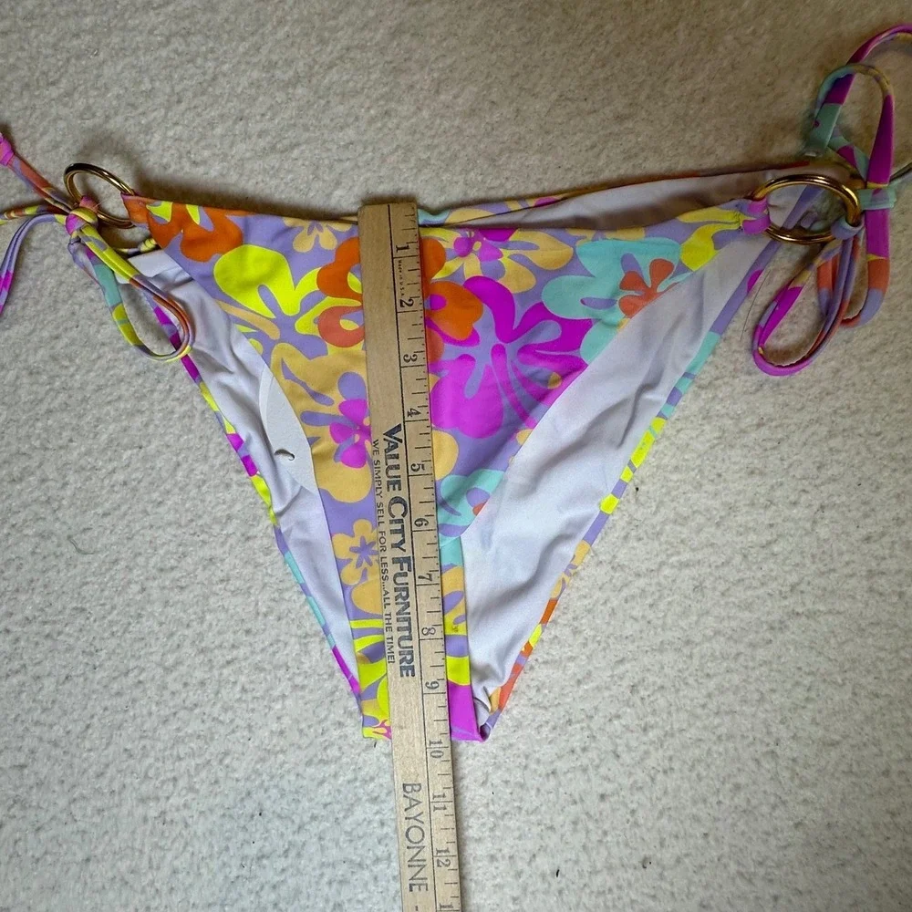 Princess Polly‎ Retro Floral Side Tie Bikini Bottoms Gold O-Ring Purple Multi 12